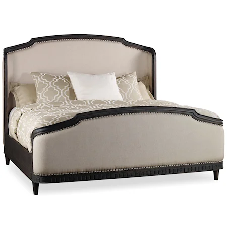 King Upholstered Shelter Bed with Decorative Nailhead Trim